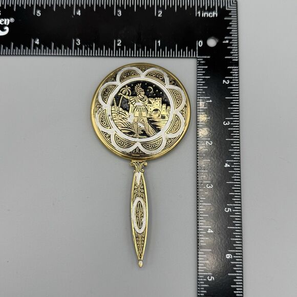 Vtg Small Handheld Mirror Phoenician Soldier and Landscape Vanity Glam 4.5" L - Picture 4 of 6